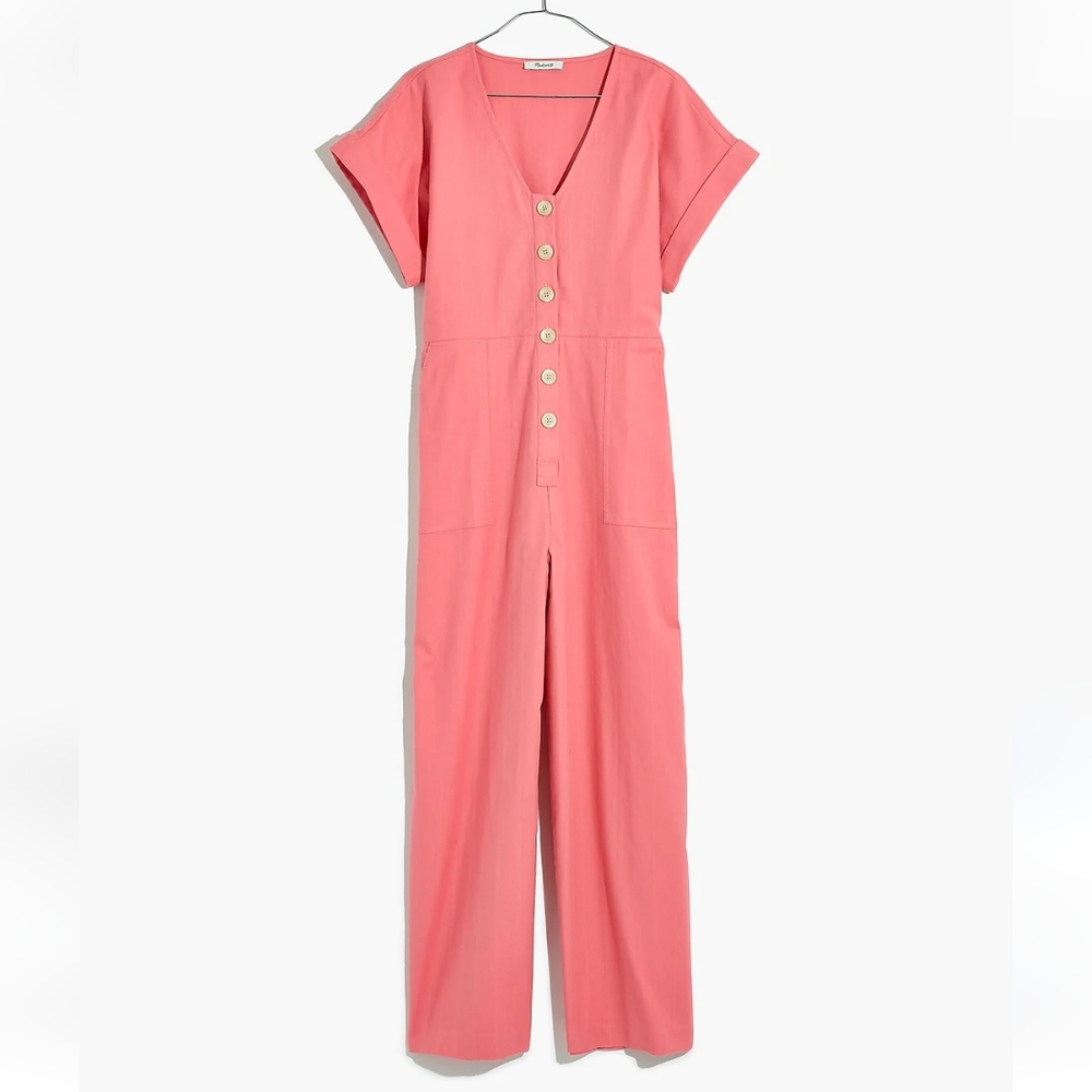 Madewell Coral Pink Button-Front Jumpsuit